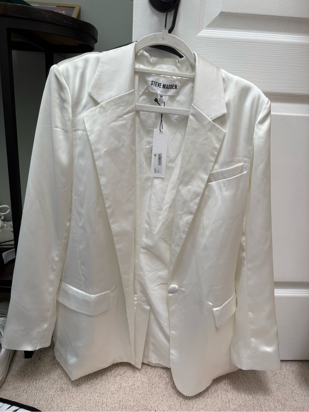 Steve Madden Ivory Satin Single-Button Blazer